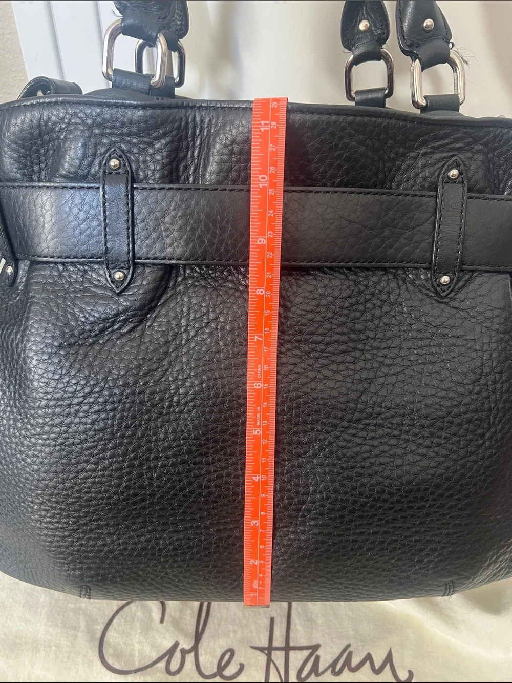 Cole Haan Black Pebbled Leather Satchel with Silver Hardware